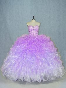 Multi-color Organza Lace Up Sweetheart Sleeveless Floor Length Ball Gown Prom Dress Beading and Ruffles