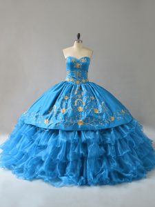 Vintage Ball Gowns Sleeveless Blue Quinceanera Gown Lace Up