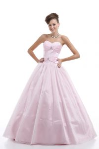 Free and Easy Sleeveless Floor Length Beading Lace Up Quinceanera Gown with Pink