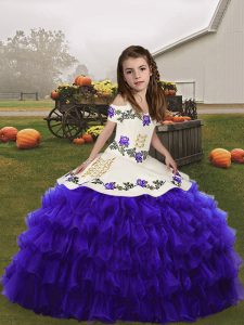 On Sale Embroidery and Ruffled Layers Child Pageant Dress Purple Lace Up Sleeveless Floor Length