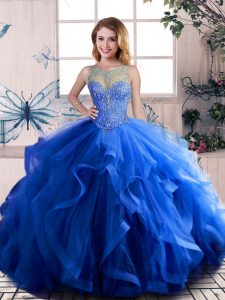 Fabulous Tulle Sleeveless Floor Length Vestidos de Quinceanera and Beading and Ruffles