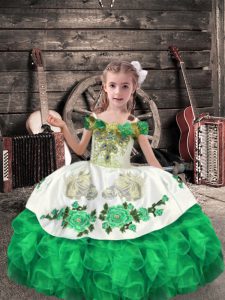 Ball Gowns Little Girls Pageant Dress Wholesale Green Off The Shoulder Organza Sleeveless Floor Length Lace Up