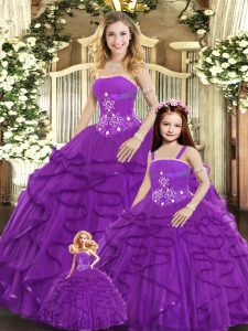 Dazzling Floor Length Purple Vestidos de Quinceanera Tulle Sleeveless Beading and Ruffles