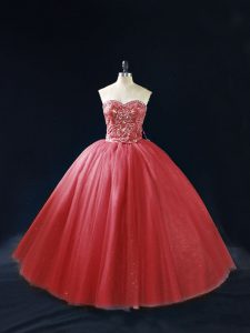 Red Sleeveless Beading Quinceanera Gowns