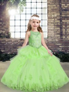 Tulle Scoop Sleeveless Lace Up Lace and Appliques Little Girls Pageant Dress Wholesale in