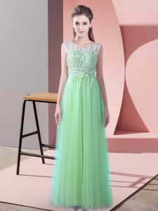 Apple Green Sleeveless Beading and Lace Zipper Quinceanera Court Dresses