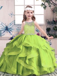 Scoop Neckline Beading and Ruffles Little Girl Pageant Gowns Sleeveless Zipper