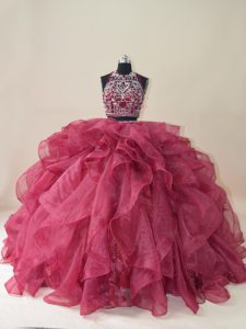 Cheap Organza Sleeveless Quinceanera Dress Brush Train and Beading and Ruffles