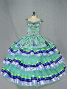 Luxury Apple Green Sweet 16 Dresses Sweet 16 and Quinceanera with Embroidery and Ruffled Layers Straps Sleeveless Lace Up