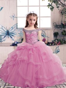 Pretty Lilac Scoop Neckline Beading Little Girls Pageant Dress Wholesale Sleeveless Lace Up