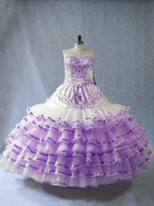 Exceptional Sleeveless Lace Up Floor Length Embroidery and Ruffled Layers and Bowknot 15th Birthday Dress