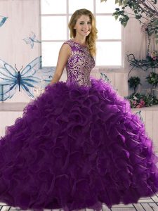 Inexpensive Floor Length Ball Gowns Sleeveless Purple Sweet 16 Dresses Lace Up