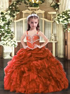 Floor Length Ball Gowns Sleeveless Rust Red Pageant Gowns Lace Up