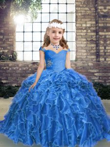 Customized Sleeveless Beading and Ruffles Lace Up Little Girls Pageant Dress