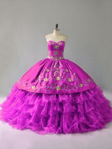 Embroidery and Ruffles 15 Quinceanera Dress Purple Lace Up Sleeveless Floor Length