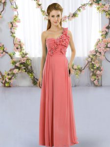 Watermelon Red One Shoulder Lace Up Hand Made Flower Quinceanera Dama Dress Sleeveless