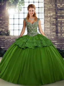 Chic Green Sleeveless Beading and Appliques Floor Length Quince Ball Gowns