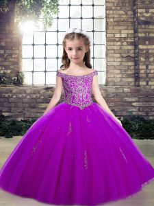 Floor Length Lace Up Pageant Dress for Womens Purple for Party and Wedding Party with Appliques