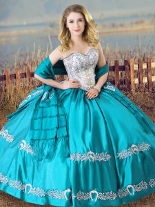 Fabulous Aqua Blue Sleeveless Beading and Embroidery Floor Length Quinceanera Dress