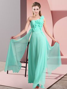 Sleeveless Floor Length Hand Made Flower Lace Up Vestidos de Damas with Apple Green