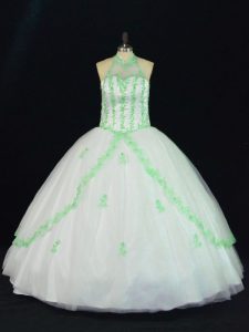 Admirable Appliques 15th Birthday Dress White Lace Up Sleeveless Floor Length