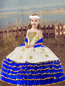 Pretty Floor Length Royal Blue Little Girls Pageant Dress Straps Sleeveless Lace Up