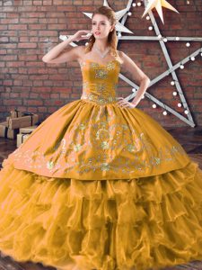 Sweetheart Sleeveless Lace Up Quince Ball Gowns Gold Organza