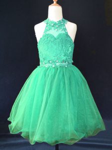 Sleeveless Lace Up Mini Length Beading and Lace Girls Pageant Dresses