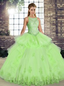 Ball Gowns 15 Quinceanera Dress Yellow Green Scoop Tulle Sleeveless Floor Length Lace Up