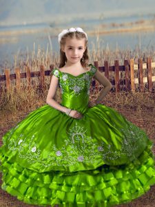 Best Sleeveless Floor Length Embroidery and Ruffled Layers Lace Up Girls Pageant Dresses