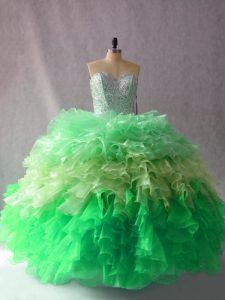 Sleeveless Beading and Ruffles Lace Up Vestidos de Quinceanera