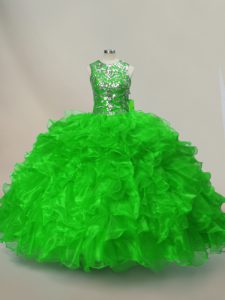 Admirable Scoop Sleeveless Organza Sweet 16 Dresses Ruffles and Sequins Lace Up