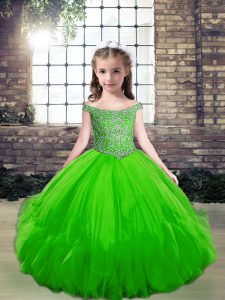 Ball Gowns Little Girls Pageant Gowns Off The Shoulder Tulle Sleeveless Floor Length Lace Up