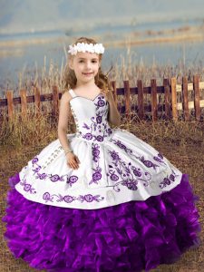 Exquisite Sleeveless Embroidery and Ruffles Lace Up Kids Formal Wear