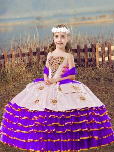 Cheap Straps Sleeveless Lace Up Little Girls Pageant Dress Lavender Organza