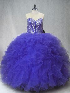 Latest Tulle Sleeveless Floor Length 15th Birthday Dress and Beading and Ruffles