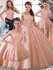 Tulle Sleeveless Sweet 16 Dress Brush Train and Beading