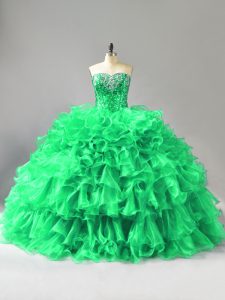 Unique Lace Up Sweet 16 Dresses Green for Sweet 16 and Quinceanera with Beading and Ruffles