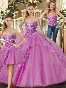 Tulle Sweetheart Sleeveless Lace Up Beading Quinceanera Dress in Lilac