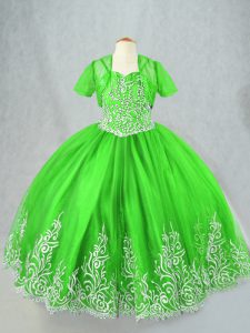 Modern Ball Gowns Little Girls Pageant Dress Spaghetti Straps Tulle Sleeveless Floor Length Lace Up