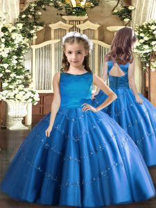 Nice Scoop Sleeveless Lace Up High School Pageant Dress Blue Tulle