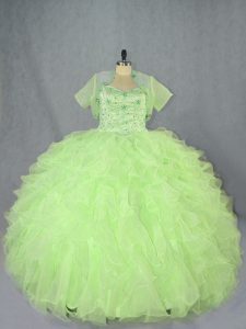 Yellow Green Sweetheart Neckline Beading and Ruffles Quinceanera Gowns Sleeveless Lace Up