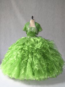 Hot Sale Sleeveless Lace Up Floor Length Beading and Ruffles 15 Quinceanera Dress