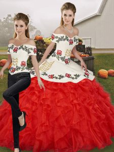 Custom Designed Organza Sleeveless Floor Length 15th Birthday Dress and Embroidery and Ruffles