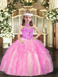 Sweet Lilac Sleeveless Tulle Lace Up Custom Made Pageant Dress for Party and Sweet 16 and Wedding Party