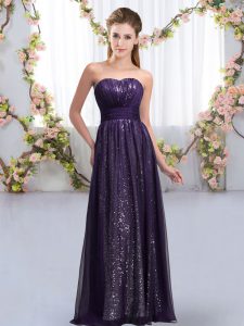 Floor Length Empire Sleeveless Dark Purple Quinceanera Court of Honor Dress Lace Up