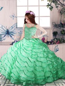 Custom Made Sleeveless Court Train Lace Up Beading and Ruffled Layers Pageant Dress Womens