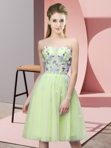 Tulle Sweetheart Sleeveless Lace Up Appliques Quinceanera Court Dresses in Yellow Green