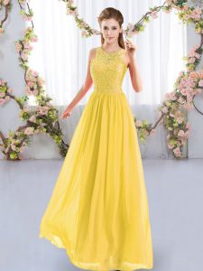 High Class Gold Zipper Scoop Lace Quinceanera Dama Dress Chiffon Sleeveless