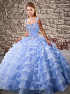 Free and Easy Lavender Quince Ball Gowns Straps Sleeveless Court Train Lace Up